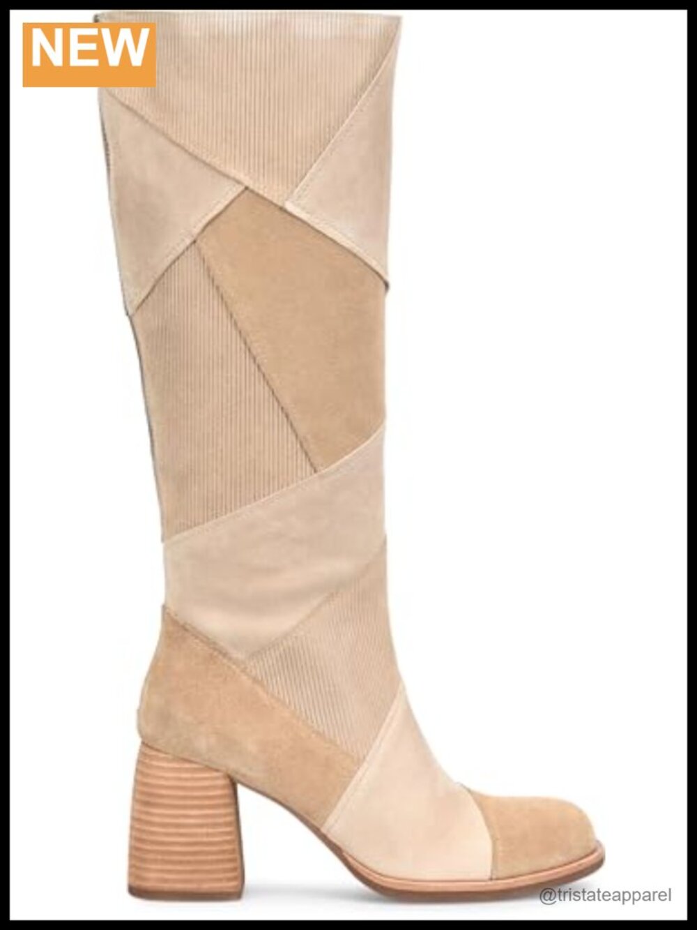 Knee-High Patchwork Suede Leather Boots Block Heel Zipper